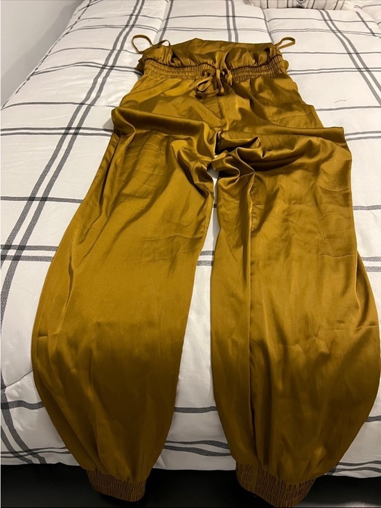 Forever 21 Pants - Forever 21 Satin Paperbag Jogger Jumpsuit - Mustard Gold